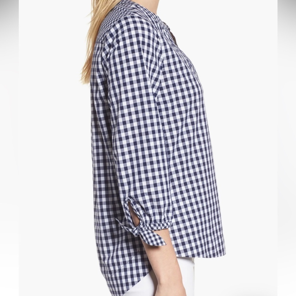 Vineyard Vines 100% Cotton Mixed Gingham Tie Sleeve High Low Hem Pullover Top S - Picture 4 of 17